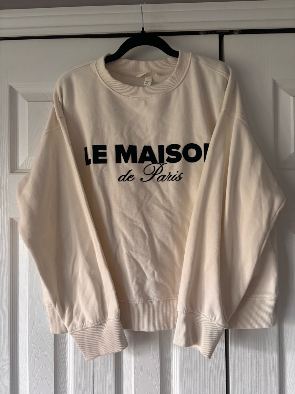 H&M Light Cream Ribbed-Neck Sweatshirt